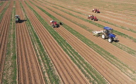 Arial shot of a farm by a drone for agriculture 