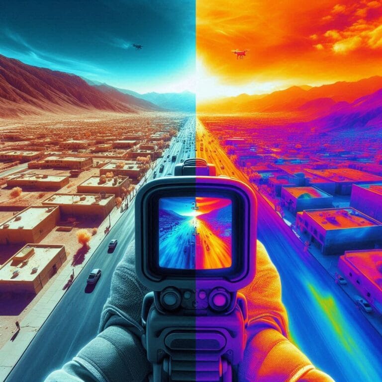 Infrared and thermal imagery side by side showing heat patterns