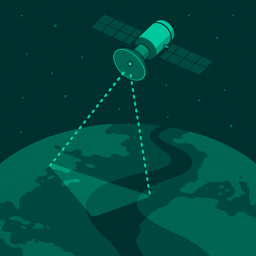 Diagram illustrating how SAR sends and receives radio waves to image the Earth.