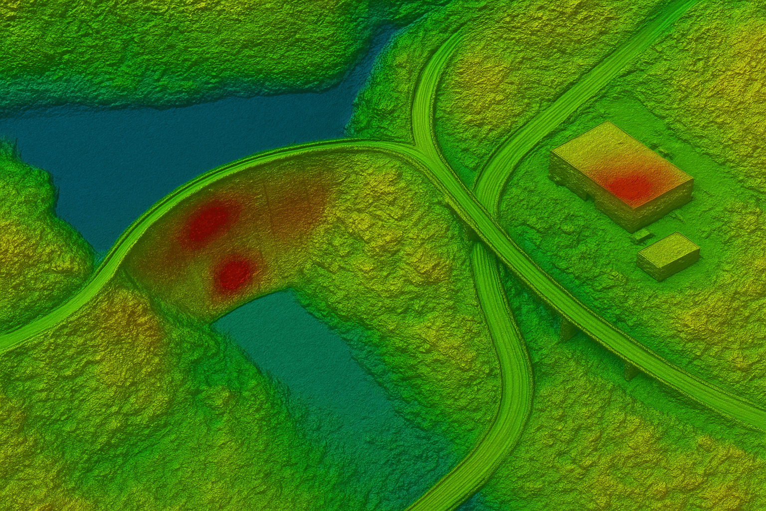 InSAR image showing infrastructure deformation.
