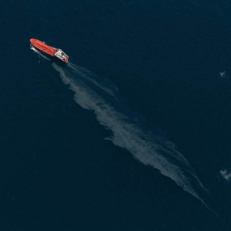 Tanker at sea trailing an oil slick, the type of spill tracked with Gaofen-3 SAR satellite data