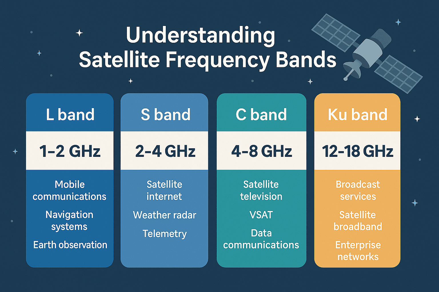 satellite-frequency-band-details ku band, ka band, c band, s band, l band