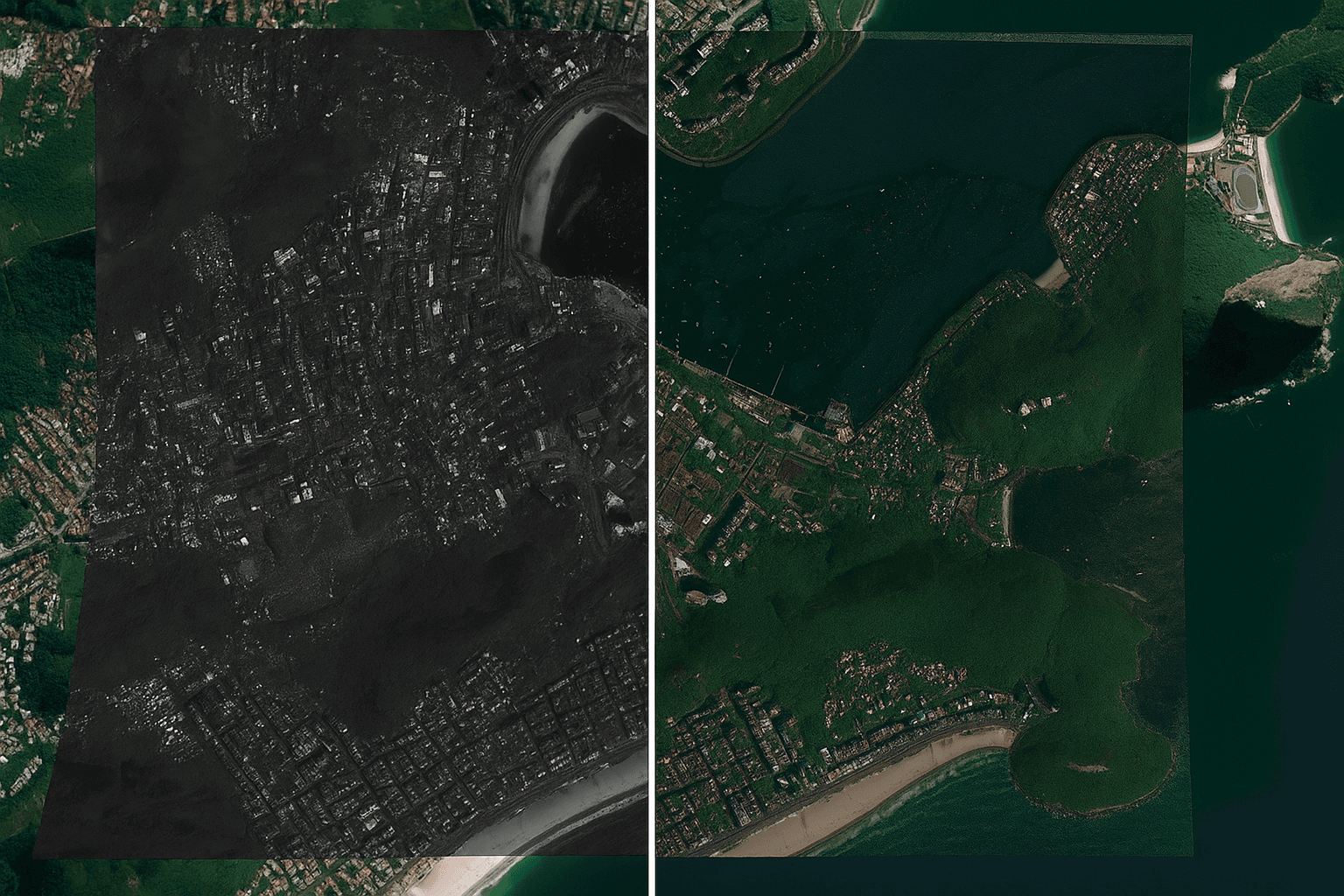 Distorted Satellite Image vs. Orthorectified Image