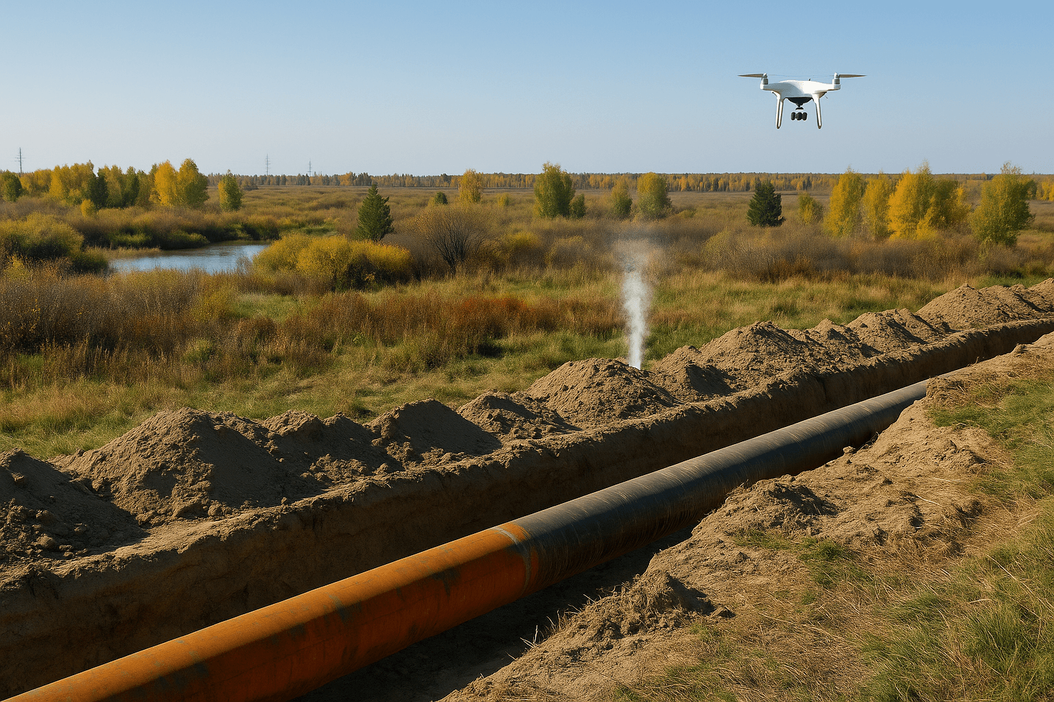 Thermal view of a pipeline indicating areas for utility survey inspection.