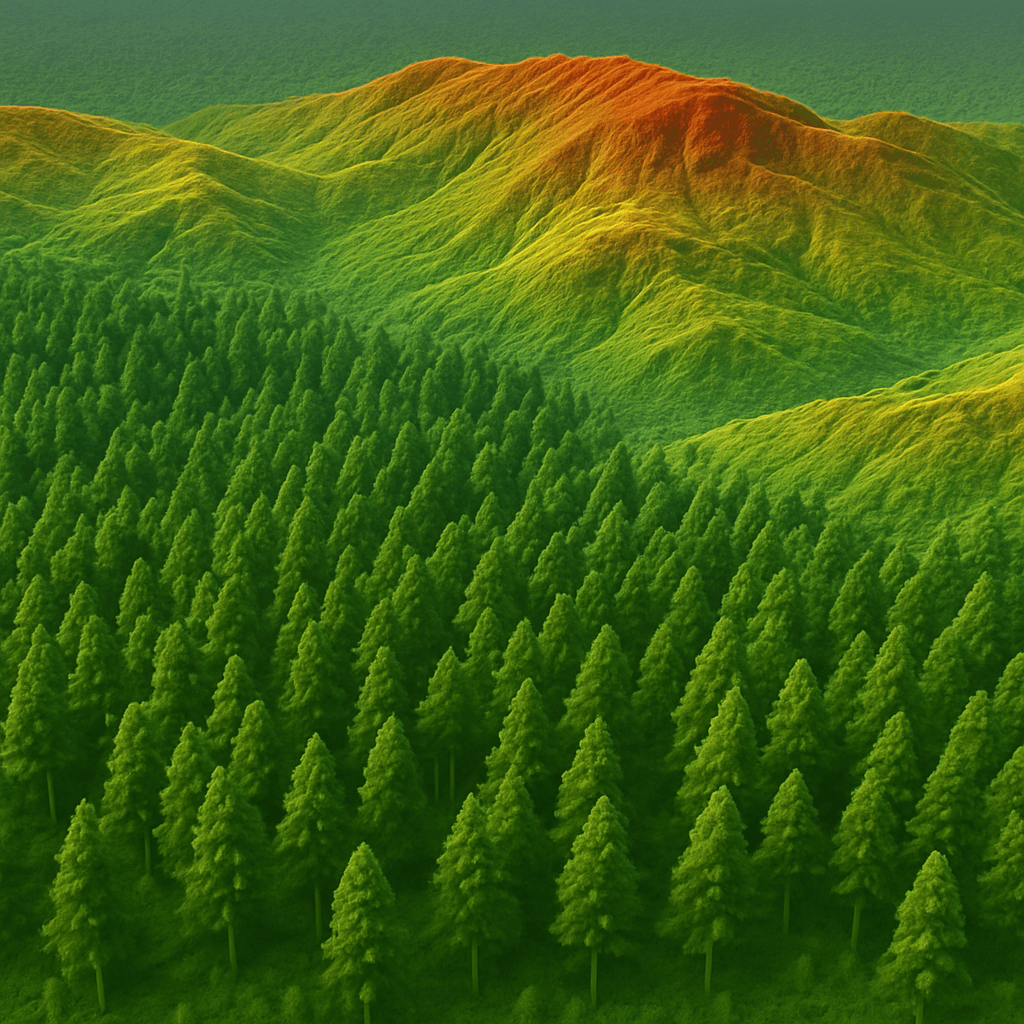 A dense forest shown in a Digital Surface Model.