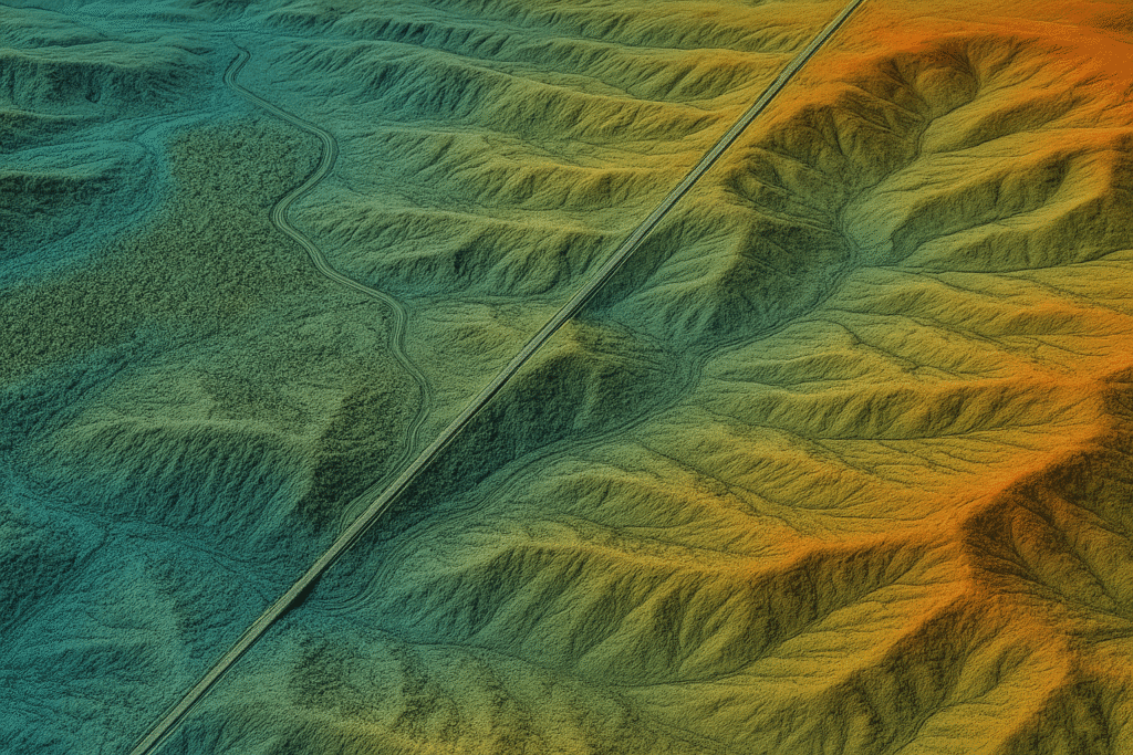 Digital terrain model of mountainous terrain with a transport corridor for national infrastructure planning