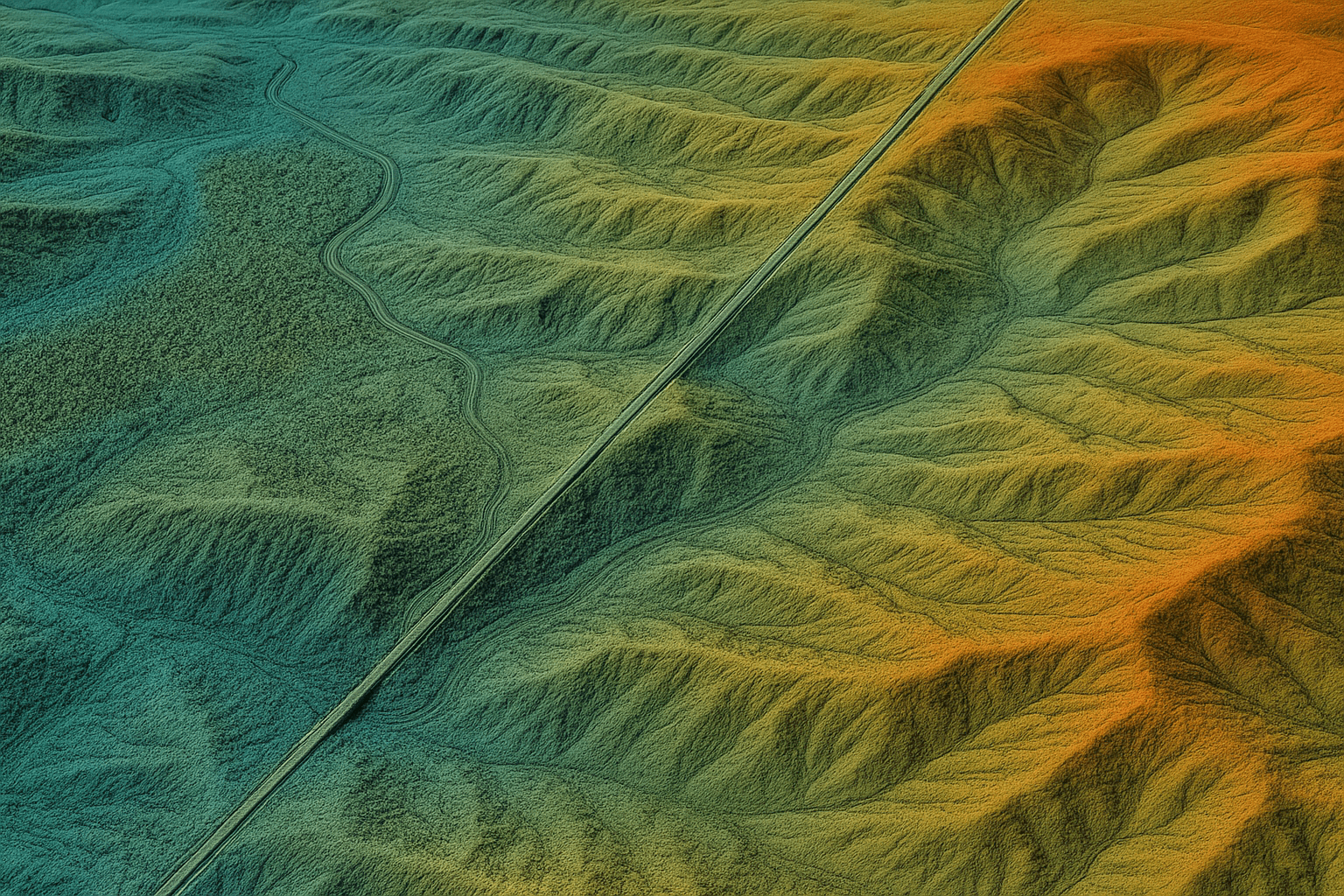A construction site with terrain overlay from a Digital Terrain Model.