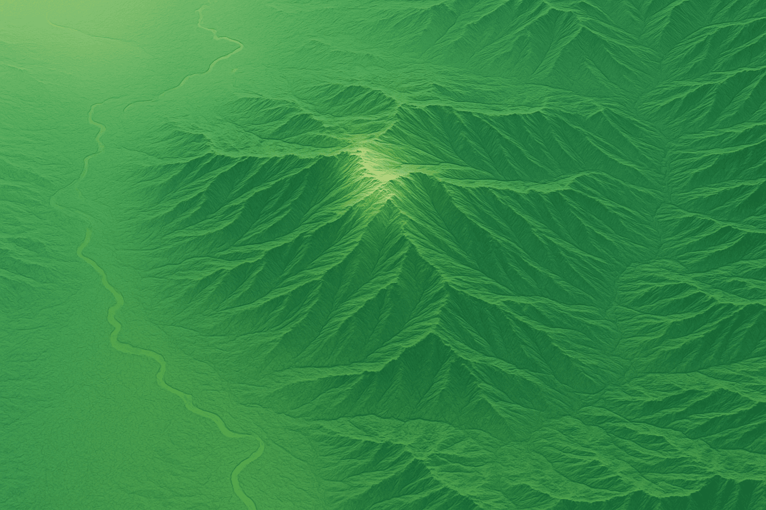 A flight simulator view using realistic terrain from a DTM.
