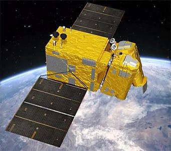 Artistic representation of the GF-7 stereo mapping satellite in orbit.