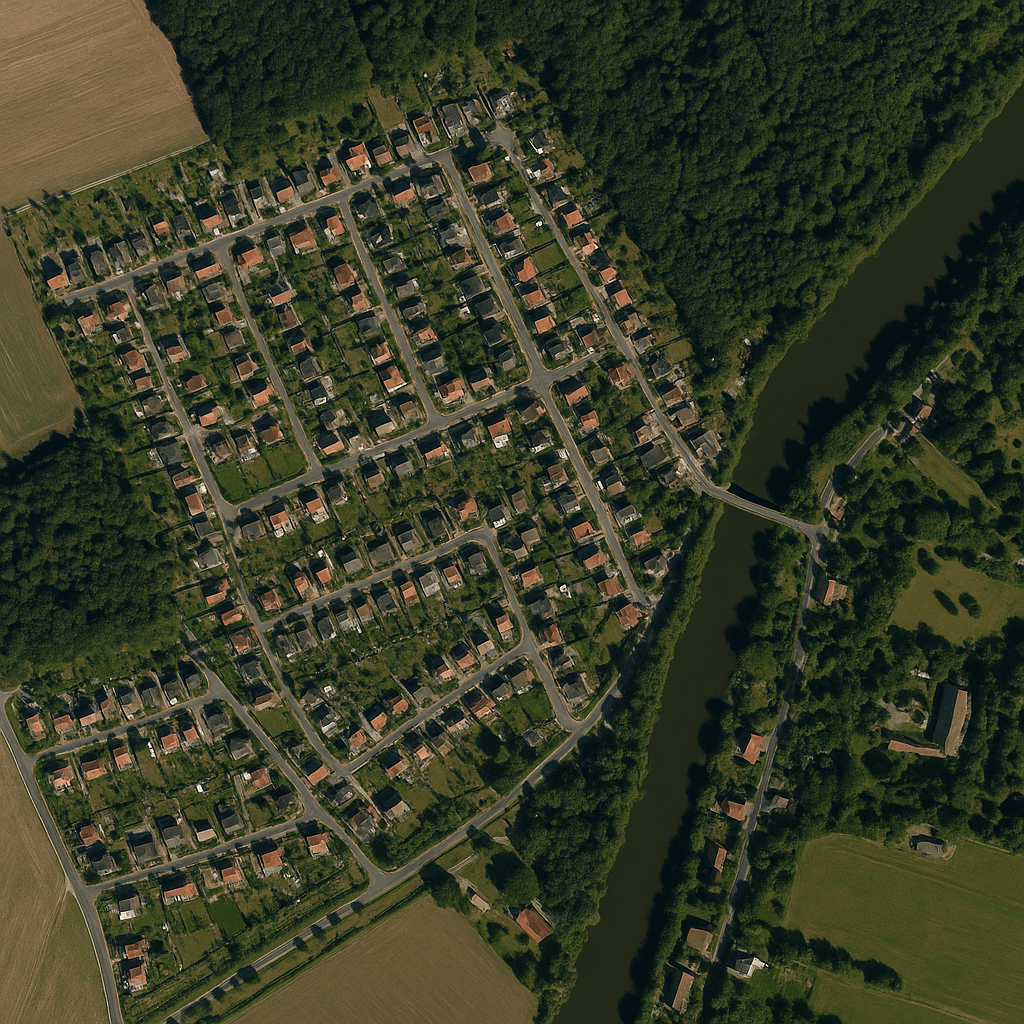 Satellite view of a residential area for property inspection.