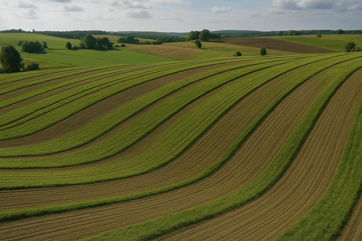 Illustration of wide, broad-base terraces suitable for machinery.