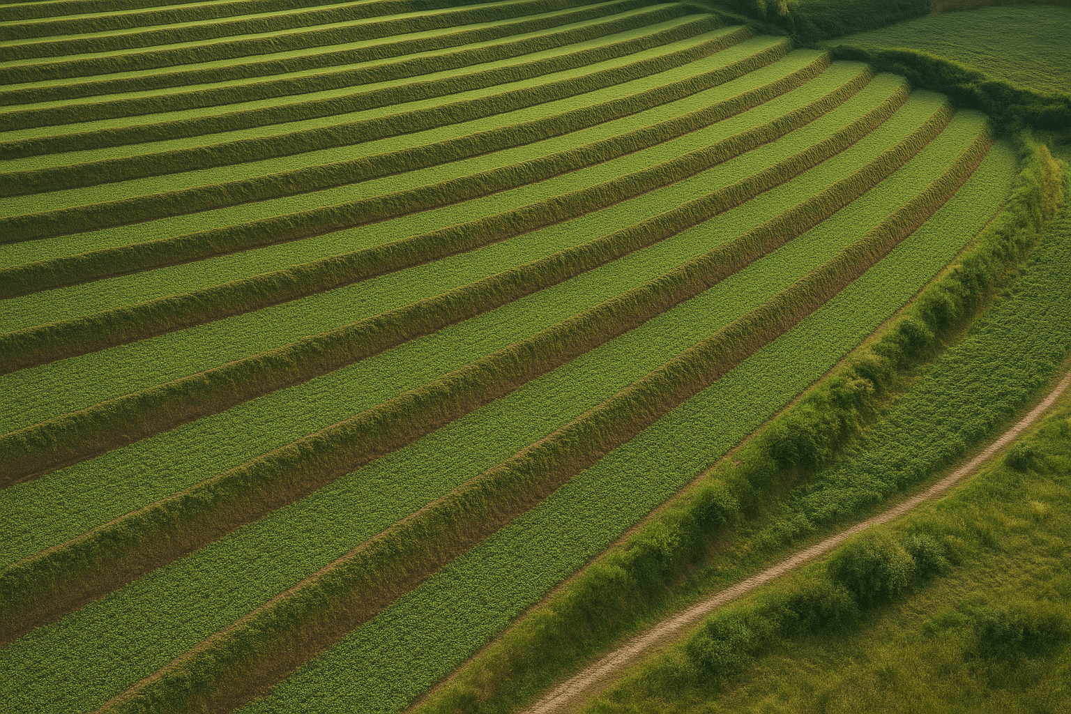 Illustration of straight, parallel terraces for modern machinery.