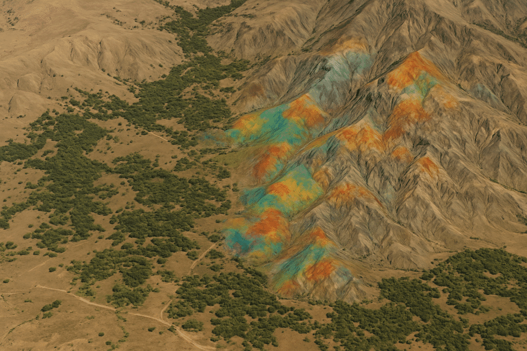 Hyperspectral mineral mapping visualization with color-coded anomaly zones
