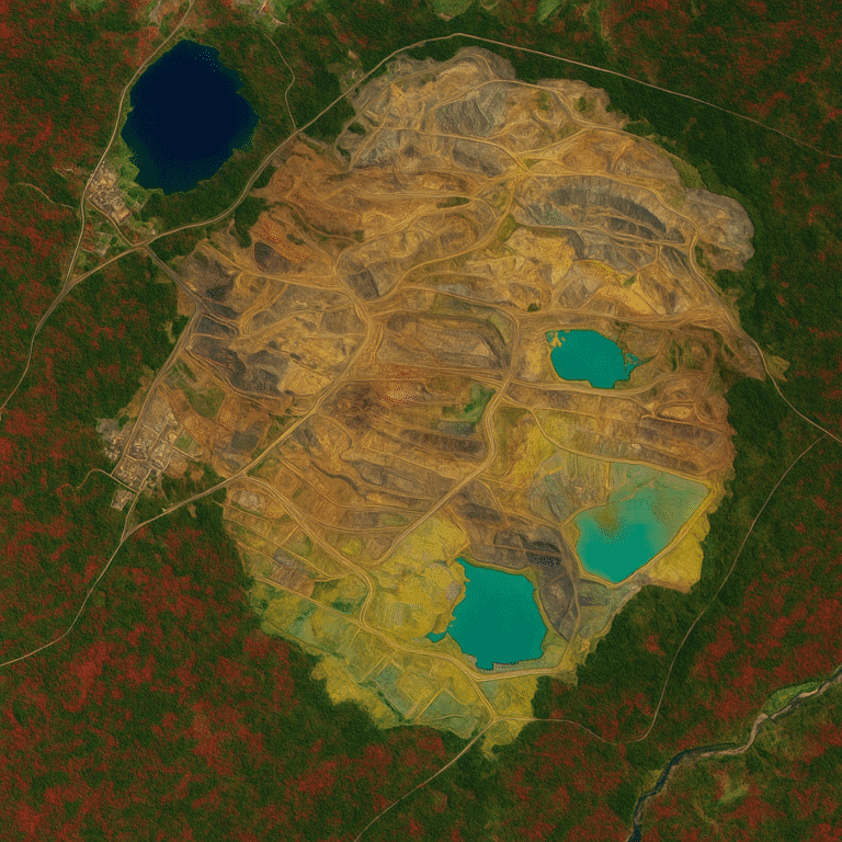 Surface model layer of a tailings storage facility draped with satellite imagery