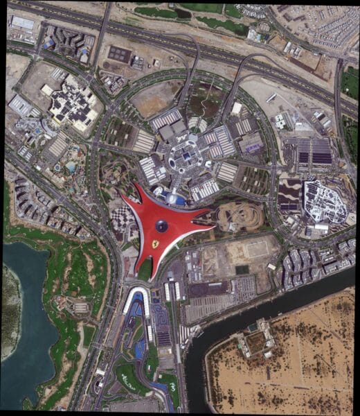 Ultra-high resolution 15cm HD satellite imagery of Abu Dhabi, UAE. This is SuperView Neo-1 imagery processed with HD enhancement to 15cm GSD. Shows individual vehicles, building details and road markings in exceptional clarity.