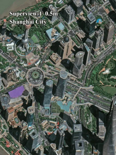 Shanghai City, China, view from top SuperView-1 satellite rendering — 0.5m very high resolution optical Earth observation satellite — buy SuperView-1 satellite imagery globally from XRTech Group