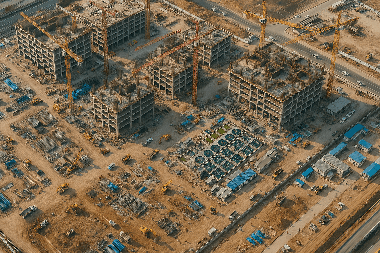 Construction monitoring with 30cm satellite imagery showing site progress and equipment