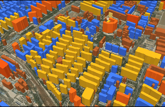 Building white model with extracted building heights and footprints