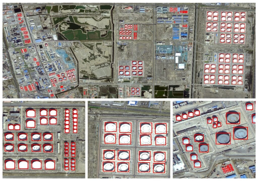 Crude oil storage tank farms detected in high-resolution satellite imagery for inventory monitoring