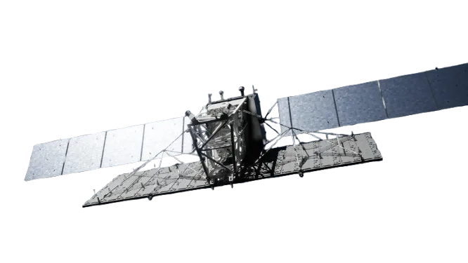Earth observation satellite in orbit above a tailings storage facility