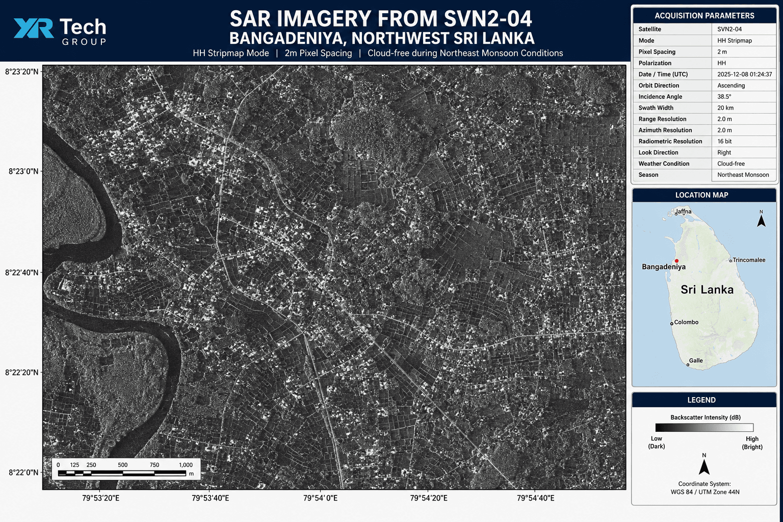 SAR GEC satellite imagery Bangadeniya flood zone Sri Lanka SVN2-04 HH Stripmap December 2025