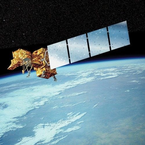 Rendering of the Landsat 7 Earth observation satellite in sun-synchronous orbit